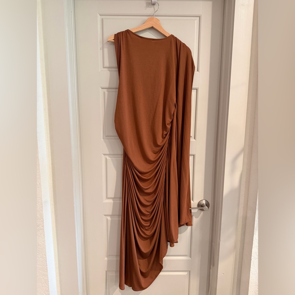 Reiss Kyra Cape Sleeve Jersey Dress Brown Size 10 - Picture 5 of 8